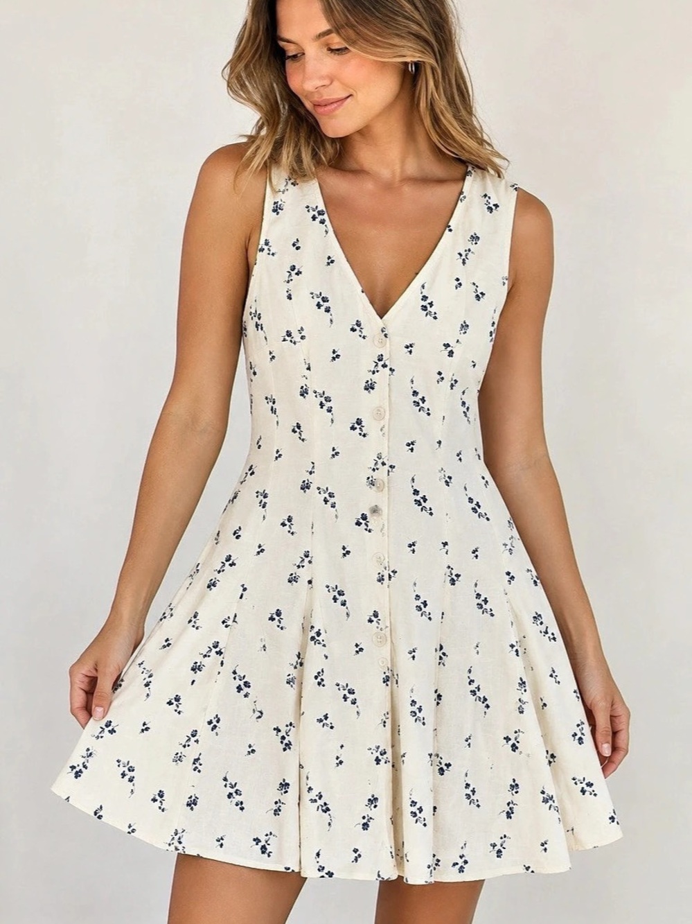 Universal Thread Blue Floral Button Front Mini Dress M
